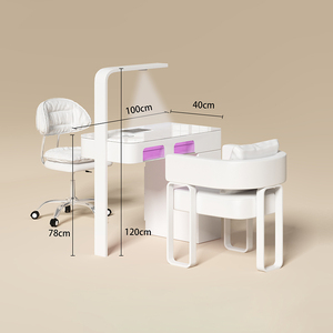 Mobilier Moderne <span class=keywords><strong>pour</strong></span> Salon de Manucure : Ensemble <span class=keywords><strong>Table</strong></span> et Chaise de Manucure Individuel Luxe, <span class=keywords><strong>Table</strong></span> à Ongles Blanche avec Aspirateur de Poussière et Lampe UV - Product Image 1