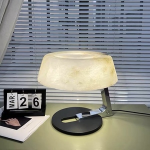 Lampe de table à abat-jour rond en albâtre, base en métal poli, lumière décorative pour bureau, hôtel, villa, chambre d'hôtes, éclairage de projet intérieur - Product Image 2