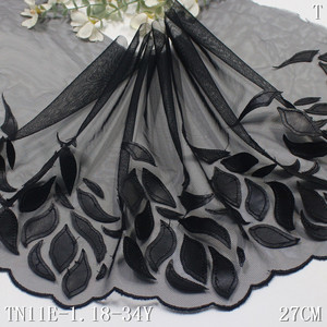 Decorazione in pizzo ricamato a maglia nera morbida larghezza 27cm con Design floreale in pelle per accessori decorativi per abbigliamento intimo - Product Image 6