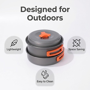Ensemble de cuisine de <span class=keywords><strong>camping</strong></span> en aluminium anodisé 30 pièces, poignée pliable, antiadhésif, compatible avec les cuisinières à gaz, capacité 1-2L, OEM - Product Image 3