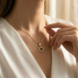 Collar con Ojo <span class=keywords><strong>de</strong></span> Tigre <span class=keywords><strong>para</strong></span> Mujer, Chapado en Oro <span class=keywords><strong>de</strong></span> 18K, Acero Inoxidable, con Circonita Roja, Colgante <span class=keywords><strong>de</strong></span> Protección, Joyería, Regalo, Venta al Por Mayor - Product Image 2