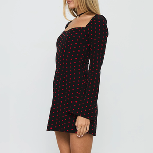 Vestido ajustado negro y rojo con mangas con <span class=keywords><strong>volantes</strong></span> para mujer, estilo retro, para fiesta o noche. - Product Image 3