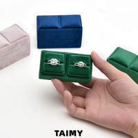Boîte à bagues rectangulaire classique en velours avec logo personnalisé, portable, pour couple, pour fiançailles, mariage, coffret cadeau, boîte à bijoux pour anniversaire
