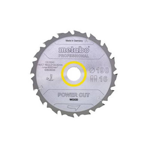 Lame de scie circulaire à bois Metabo Power Cut 190 mm 16 dents Qualité professionnelle pour la coupe du bois - Product Image 1