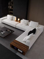 Nouvelle collection 2026 : Meuble de salon minimaliste de style italien, design de luxe pour villa de niveau S, grand appartement, modulaire en forme de L, en bois et éponge.