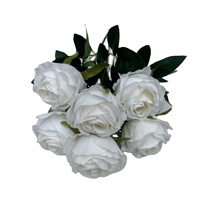 Bouquet de roses artificielles avec feuilles vertes, bouquet de roses en soie à 7 têtes