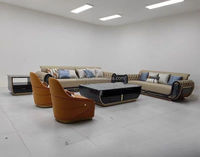 High End Couch Luxus Leders ofa mit Muster Arm Wohnzimmer Möbel Villa Modernes Beige Leders ofa Mit Chesterfield Rücken