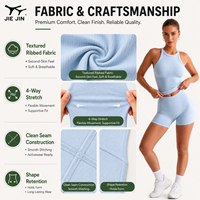 Ensemble 2 pièces JIEJIN pour femme : Haut court côtelé à col halter et short de cycliste amincissant à contrôle abdominal, idéal pour le Pilates et la gym