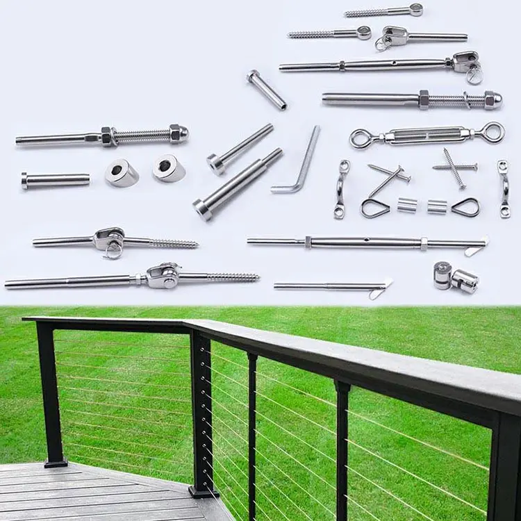 304 316 316L balcony veranda staircase stainless steel cable handrail balustrade railing kit for wood posts