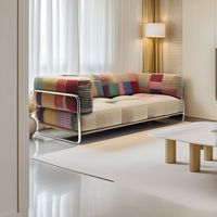 Sofá Individual de Estilo Étnico con Estructura Metálica, Relleno de Esponja, Funda de Franela Lavable y Extraíble, para Apartamentos Pequeños, Sala de Estar o Dormitorio