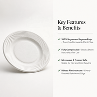 Assiette ronde en pulpe de bagasse de 6 pouces, bord côtelé en fibre moulée, vaisselle de service alimentaire, emballage en gros