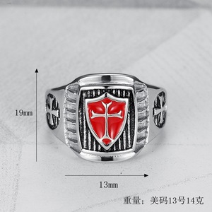 Templar Order <b>Ring</b> <b>Silver</b> Men's Shield <b>Cross</b> Design Titanium Steel Jewelry Gift - Product Image 2