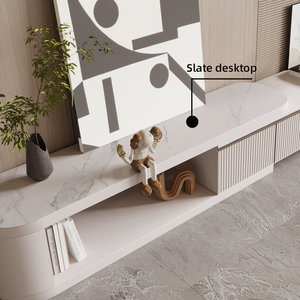 Mobile TV di Lusso Estensibile AJUNION, Arredamento in Legno per Soggiorno, Top in Finto Marmo, Console Multimediale con 3 Cassetti - Product Image 2