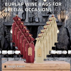 Custom Logo Linen Wine <b>Bags</b> Drawstring Reusable <b>Gift</b> Tags Screen Printed for <b>Wedding</b> and Christmas - Product Image 2