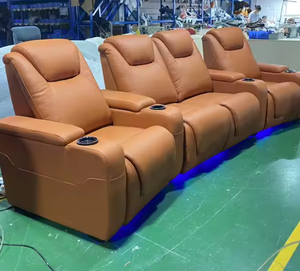Cómodos Asientos de Cine con Reposacabezas de Cuero y Portavasos, Color Negro, Sofá Reclinable Eléctrico, Sofá Extensible Eléctrico para Sala de Estar - Product Image 4