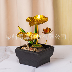 Miniature Water Feature Decor With <b>Backlight</b> Square Electric Plated Metal Flower Design For Living Room <b>TV</b> Cabinet Display - Product Image 3