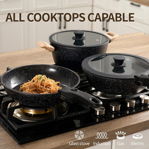 Cooking Pots And Pans Glass Lids Bakelite Handles Dishwasher Oven Safe for Gas <b>Induction</b> Stoves Forged Ceramic <b>Cookware</b> <b>Set</b> - Product Image 3