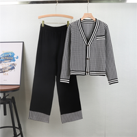 Ensemble de deux pièces pour femmes, pull en tricot élégant et pantalon large, vente en gros pour l'automne et le printemps