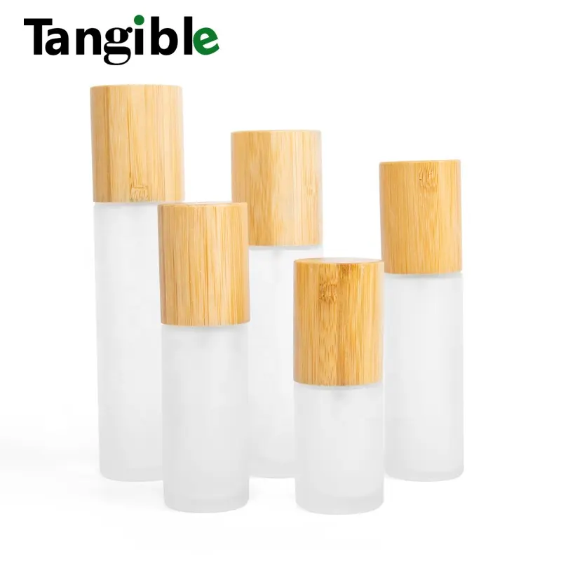 Frasco de vidro fosco para embalagem de cosméticos, spray de névoa com tampa de bambu, frasco de vidro de azeite de 60ml