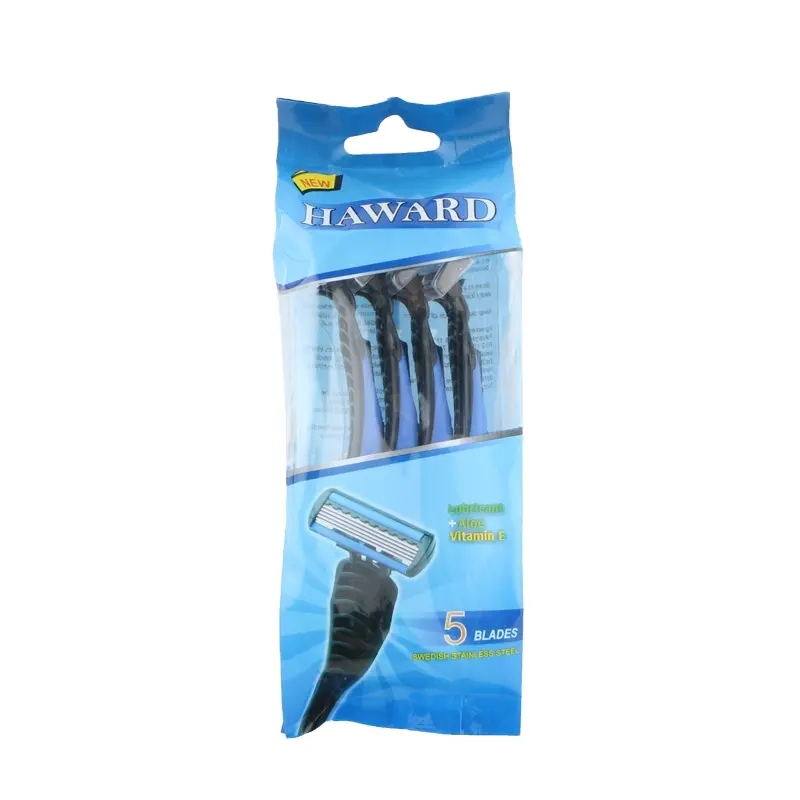polybag packing five blade disposable razor stainless steel blade pivoting type with rubber handle