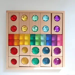 Enorme 35pc misto arcobaleno gemma caleidoscopio acrilico blocchi di legno cubi di Lucite giocattoli da costruzione sensoriali Set blocchi di grandi dimensioni