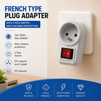 Adaptateur de prise de type français Selamp avec interrupteur bipolaire, protection enfant, 3680W, 230V~, matériau PP, cuivre pur, IP20, 1 prise