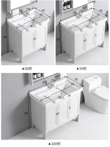 Mobili a specchio montati a pavimento lavabo da bagno lavabo con parti in stile personalizzate in rame chiaro a LED