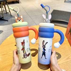Zootopia Phim Hoạt Hình Thép Không Gỉ Chân Không Cách Nhiệt Du Lịch <span class=keywords><strong>Mug</strong></span> Với Rơm Công Suất Lớn Dễ Thương Ice Vua Thiết Kế Cho Cô Gái Món Quà - Product Image 2