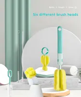 Cepillo de esponja para limpieza de biberones, Juego de cepillos de limpieza para biberones con rotación de 360 grados