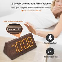 Réveil numérique alimenté par USB en bois marron grand nombre alarme forte réglable DST 12/24H pour Tables intelligentes salon bruyant