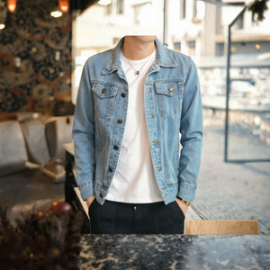 Veste en jean bleu clair pour homme, style vintage, décontractée, boutonnée, manches longues, coupe classique - Product Image 2