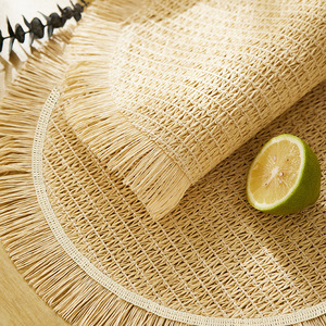 Natural Woven Paper Placemat Round Heat Insulating Bowl Mat Coaster Decorative Mat Solid Color Hand Wash Machine Wash - Product Image 1