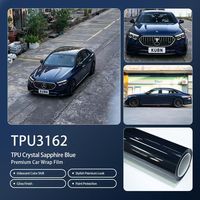 Film automobile TPU cristal saphir bleu en rouleau, anti-jaunissement, application humide, adapté à tous les modèles de voitures, vente en gros