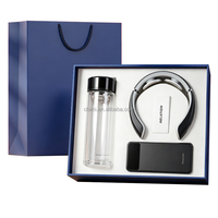 Ensemble cadeau promotionnel avec logo personnalisé, gobelet en verre, masseur pour le cou, batterie externe, 3 en 1, cadeau de bien-être pour les clients, souvenir
