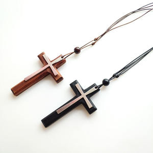 Collar con Cruz, Colgante de Cruz Doble de Madera, Cuerda de Cera Ajustable, Collar Cristiano de la <span class=keywords><strong>Comunidad</strong></span> Católica - Product Image 5