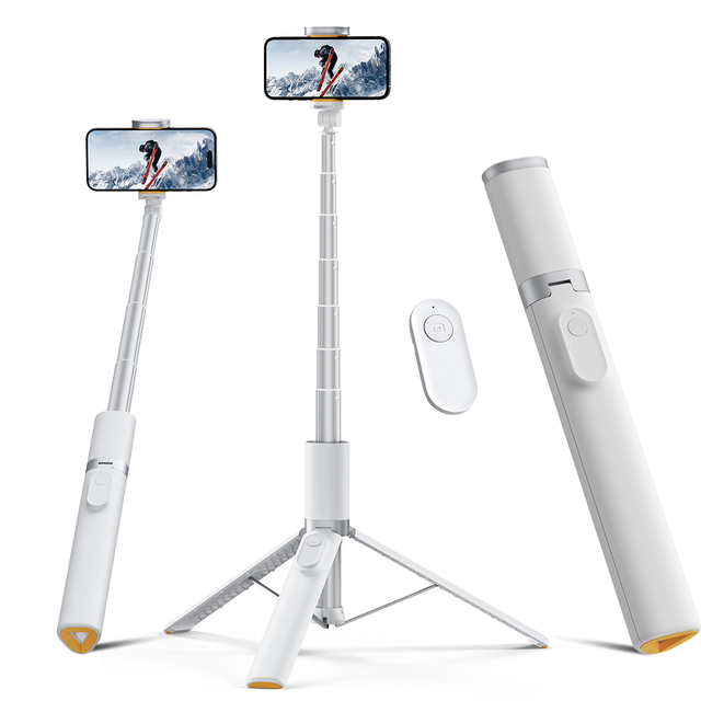 Wholesale 3-in-1 Travel Tripod White 64" Aluminum Long Selfie Stick Tripod with Remote Control for Cell Phone Live Streaming