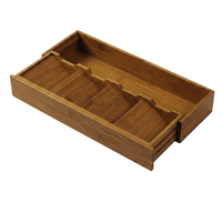 Organisateur de couverts en bambou premium extensible, plateau de rangement pour tiroir de cuisine en bois foncé, boîte à vaisselle à 5 compartiments pour usage domestique