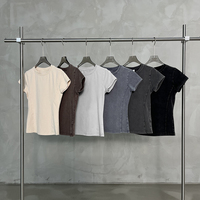 T-shirt à manches courtes pour femme, coupe slim, en coton Pima péruvien, effet délavé, pour l'été |   Haut uni vintage délavé et flatteur