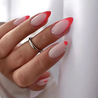 Kit de 24 faux ongles à presser en acrylique, forme carrée et amande, style français contrastant, lignes estompées peintes à la main, entièrement couvrants, pour la vente en gros d'articles de nail art