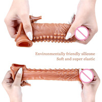 Réaliste silicone réutilisable étendu pénis manchon préservatif lavable pointe langue agrandissement du pénis grand gode préservatif pour hommes femmes