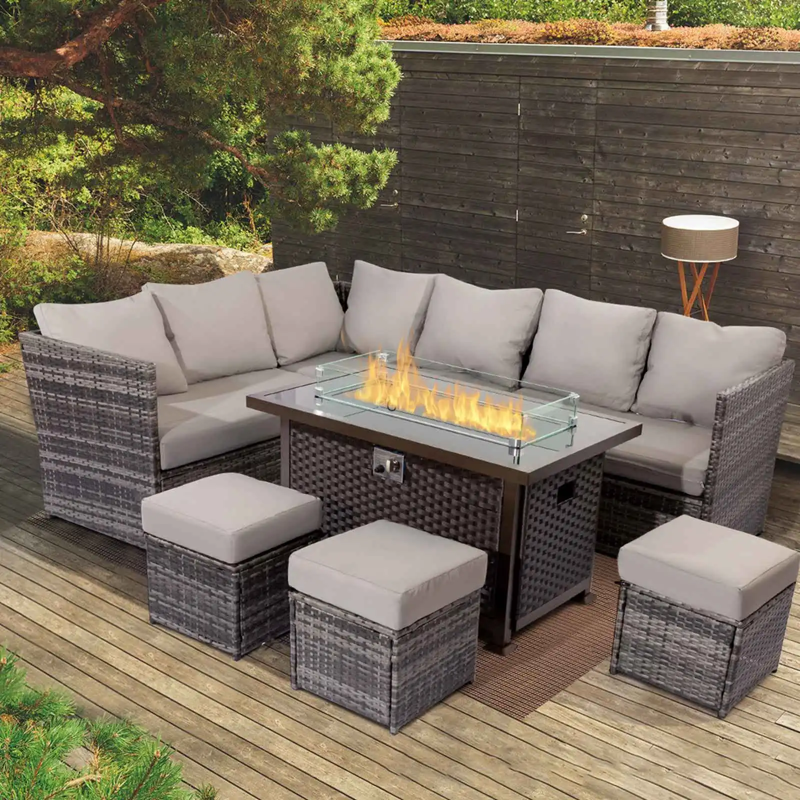 Uland All Weather Patio Lounge Furniture 6pcs Outdoor Sectional Fire Pit Garden Sofa Set