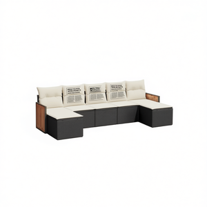Conjunto de Sofás de Jardín en Negro y Crema, Muebles de Ratán para Exteriores con Cojines de Espuma de Alta Densidad, Diseño Contemporáneo Impermeable - Product Image 1