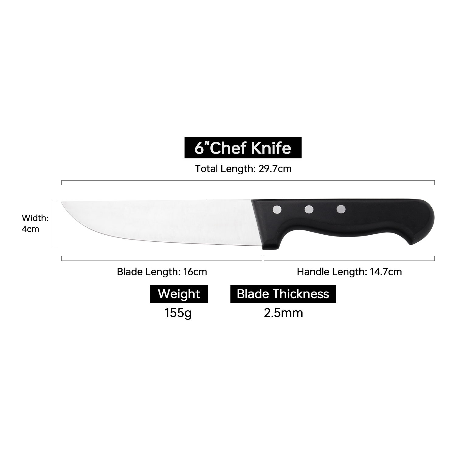 Coltello da Chef Nero 6 Pollici