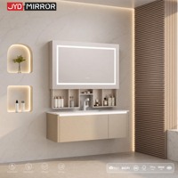 Armoire de salle de bain intelligente en bois avec éclairage LED sur 4 côtés, commande vocale IA, fournisseur d'usine
