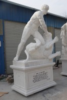 Statue d'Hercule Grec et de Cerbère en Marbre Blanc Ancien Jardin Extérieur