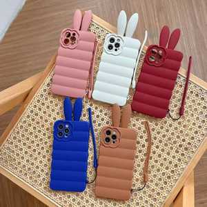 高品質高級3Dうさぎ耳付きiPhone13 Pro Max用スマホケース、フラワーデザイン耐衝撃スマホケース - Product Image 4