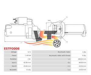 Démarreur ESTFO006 pour démarreur automatique <span class=keywords><strong>FORD</strong></span> c-max <span class=keywords><strong>Focus</strong></span> pour démarreur VOLVO C30/S40/V50 0986023570 1251700 1300504 1366986 - Product Image 6