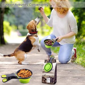 Haustiere Lieferanten Outdoor Tragbare Haustier Katze Hund Feeder Bowl Multifunktion 2 in 1 Faltbare Hundefutter Messlöffel Tasse Mit Clip - Product Image 5
