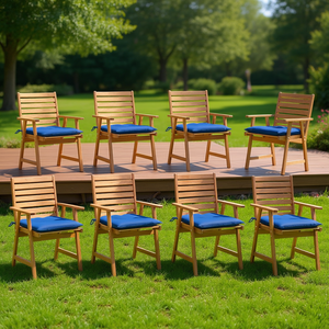 ชุดเก้าอี้ไม้กระถินณรงค์ธรรมชาติ 8 ตัว พร้อมเบาะสีน้ำเงิน เฟอร์นิเจอร์กลางแจ้ง สไตล์มาตรฐาน - Product Image 2