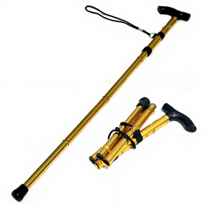 KS Folding Hiking Poles Aluminum Alloy 5 Section Telescopic Adjustable Rubber Tip Outdoor Travel Climbing Cane <b>Elderly</b> Use - Product Image 1